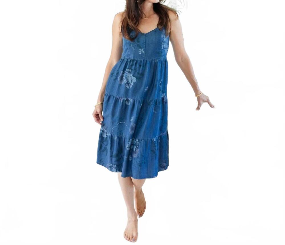 NEW SPLENDID IRIS lyocell spaghetti strap dress in denim floral